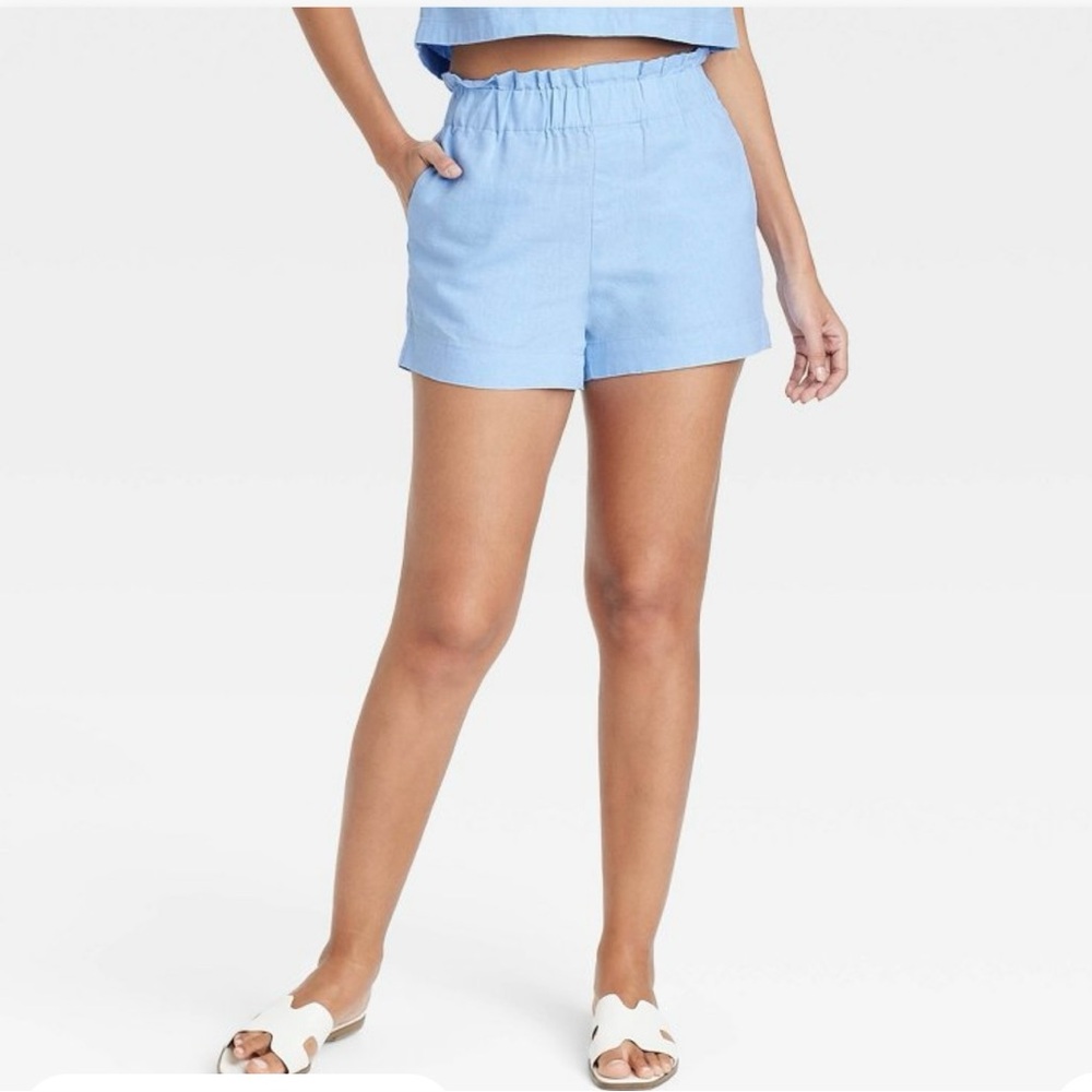 A New Day High Waist Linen Blend Blue Shorts